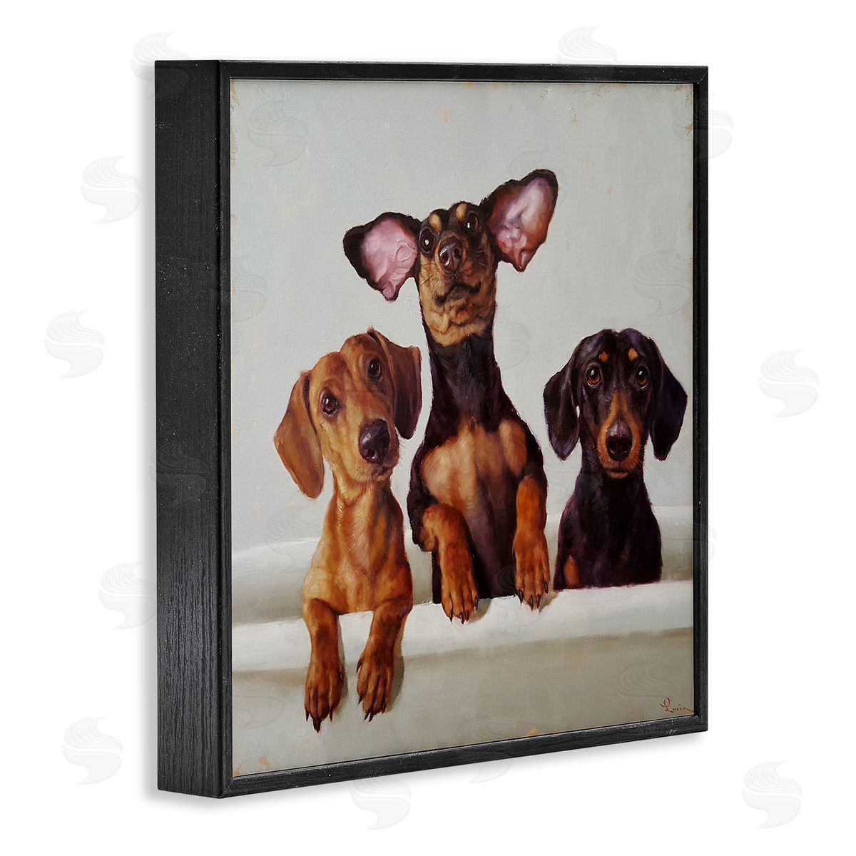 Dachshunds in Bathtub Black Frame Print Wall Art, Home Decor by Lucia Heffernan