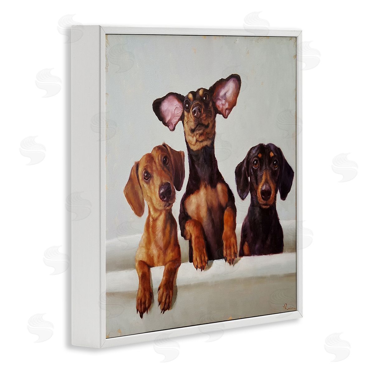 Dachshunds in Bathtub White Frame Print Wall Art, Home Decor by Lucia Heffernan