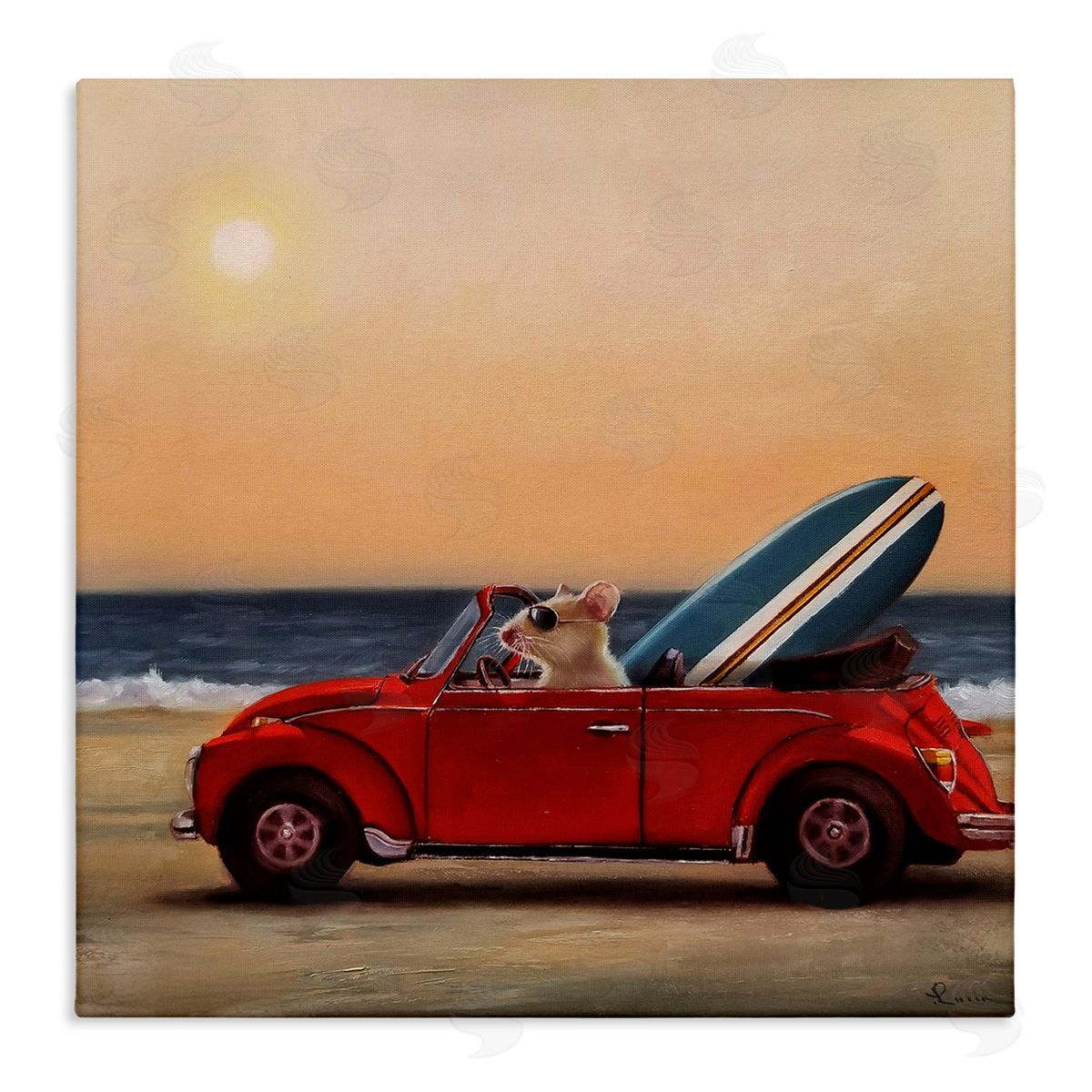 Mouse in Beach Coast Cruiser Canvas Wall Art, Home Decor by Lucia Heffernan