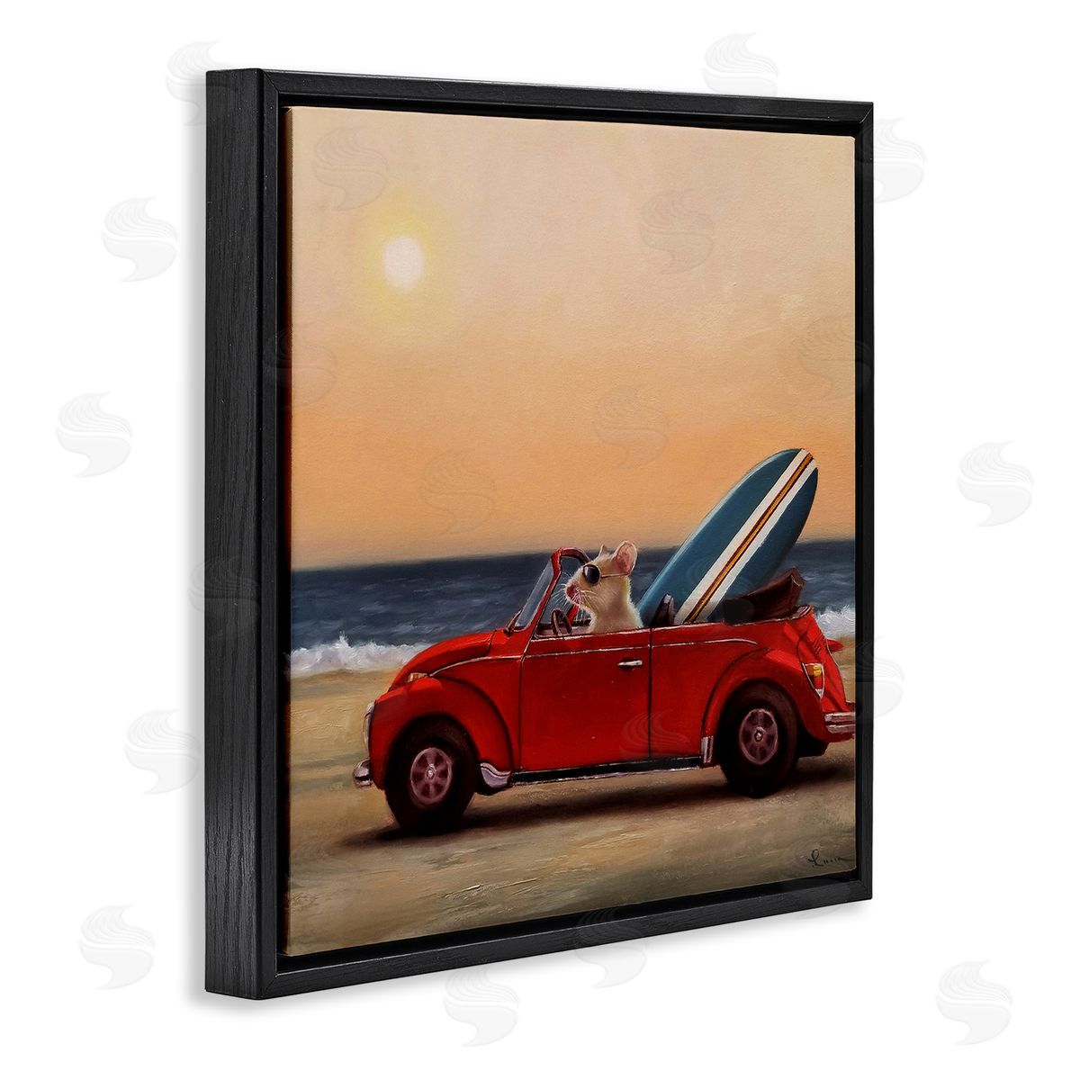 Mouse in Beach Coast Cruiser Black Floating Frame Canvas Wall Art, Home Decor by Lucia Heffernan