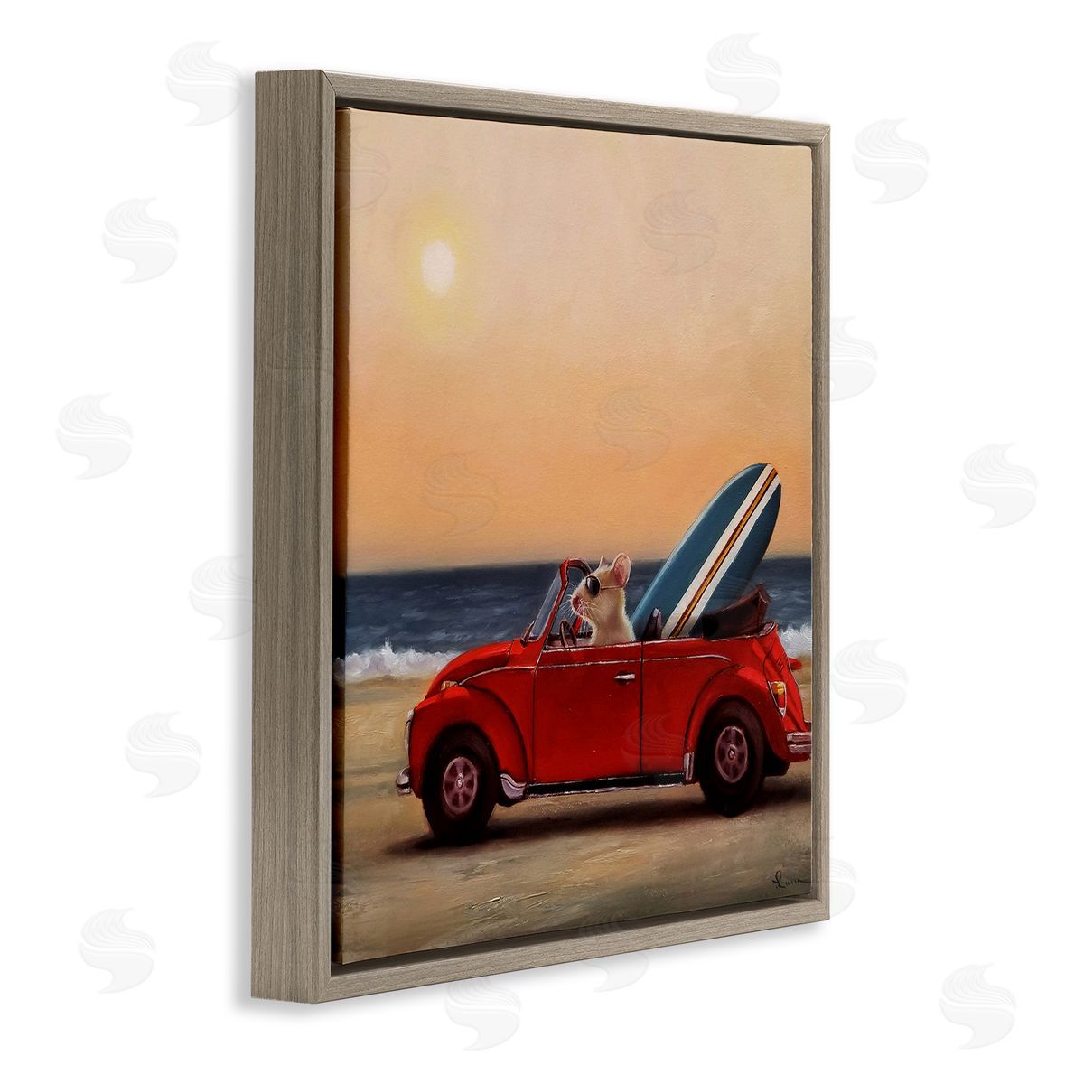 Mouse in Beach Coast Cruiser Brown Floating Frame Canvas Wall Art, Home Decor by Lucia Heffernan