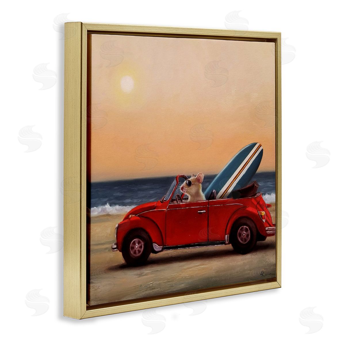 Mouse in Beach Coast Cruiser Gold Floating Frame Canvas Wall Art, Home Decor by Lucia Heffernan