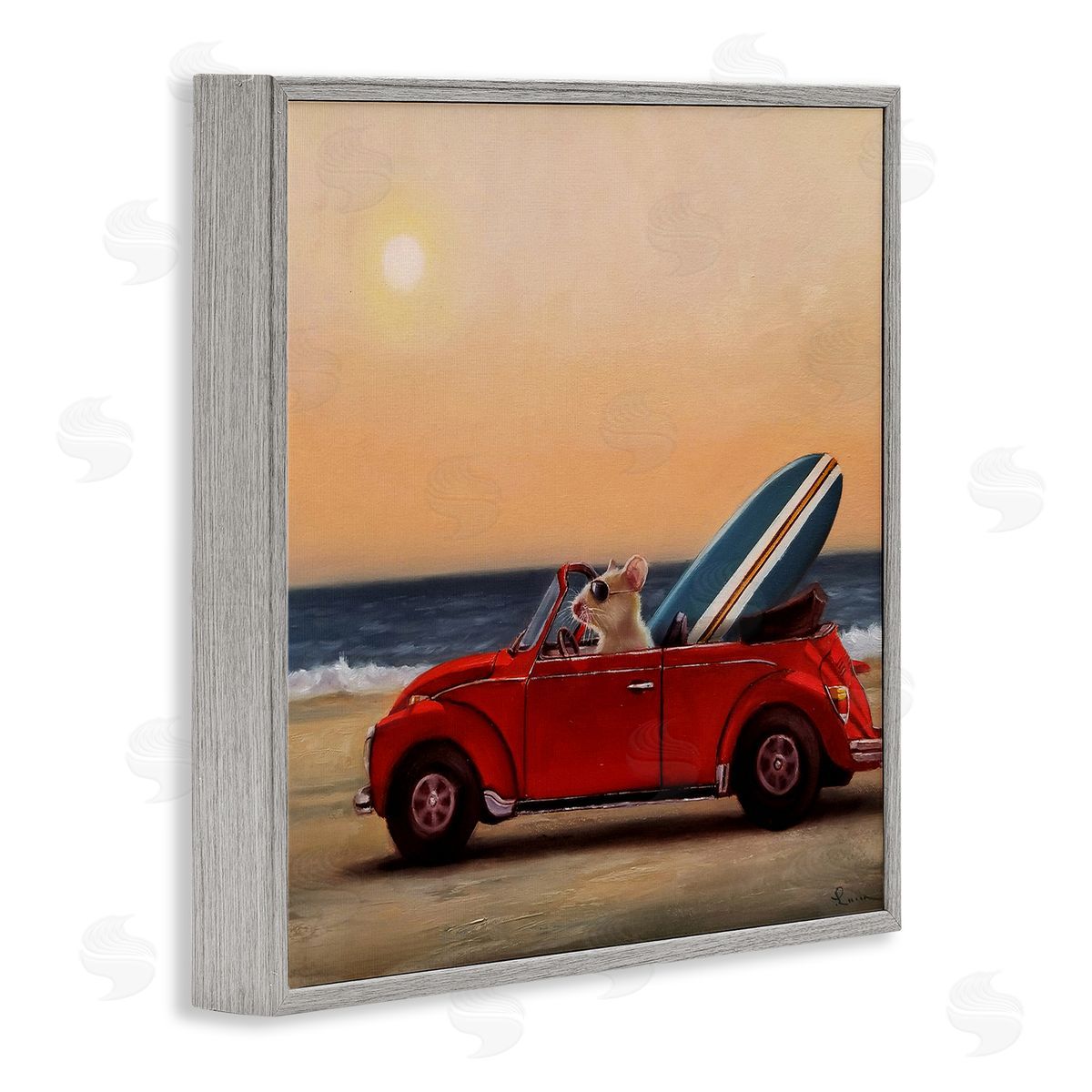 Mouse in Beach Coast Cruiser Grey Frame Print Wall Art, Home Decor by Lucia Heffernan