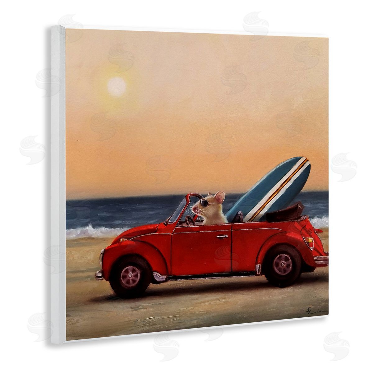 Mouse in Beach Coast Cruiser Wood Plaque Wall Art, Home Decor by Lucia Heffernan