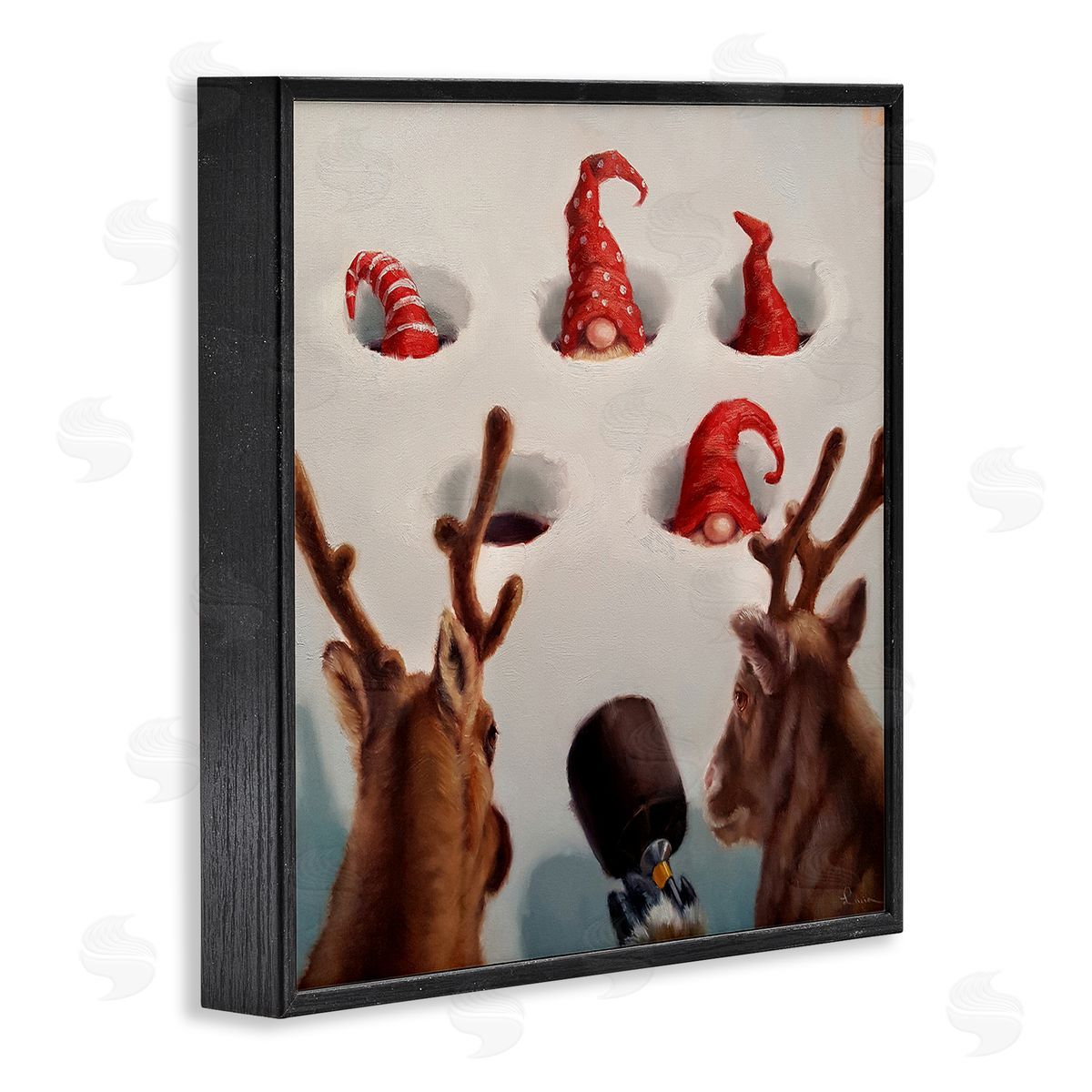 Holiday Whack an Elf Humor Black Frame Print Wall Art, Home Decor by Lucia Heffernan