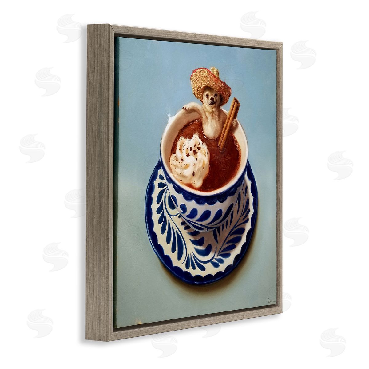 Chihuahua Hot Chocolate Humor Brown Floating Frame Canvas Wall Art, Home Decor by Lucia Heffernan