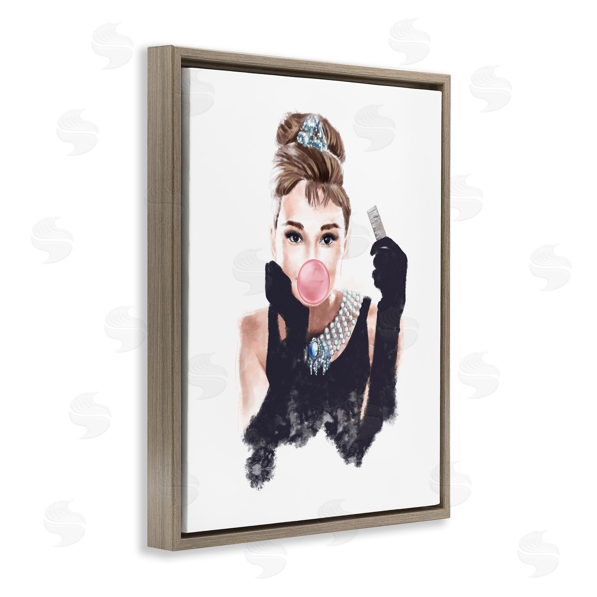 Audrey with Bubblegum Fashion Brown Floating Frame Canvas Wall Art, Home Decor by Ziwei Li