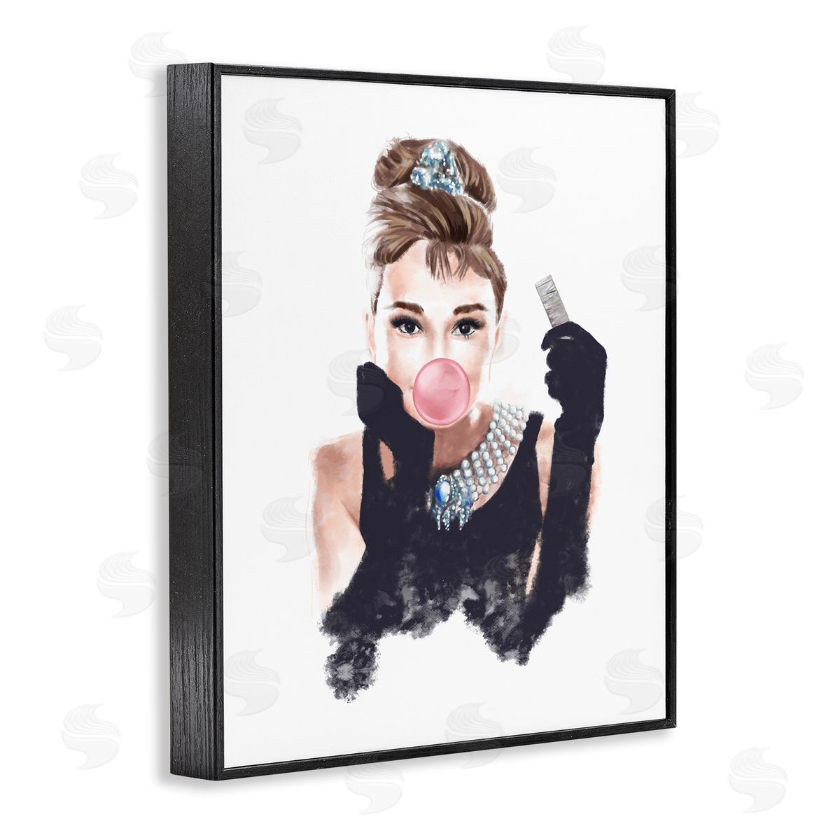 Audrey with Bubblegum Fashion Black Frame Print Wall Art, Home Decor by Ziwei Li