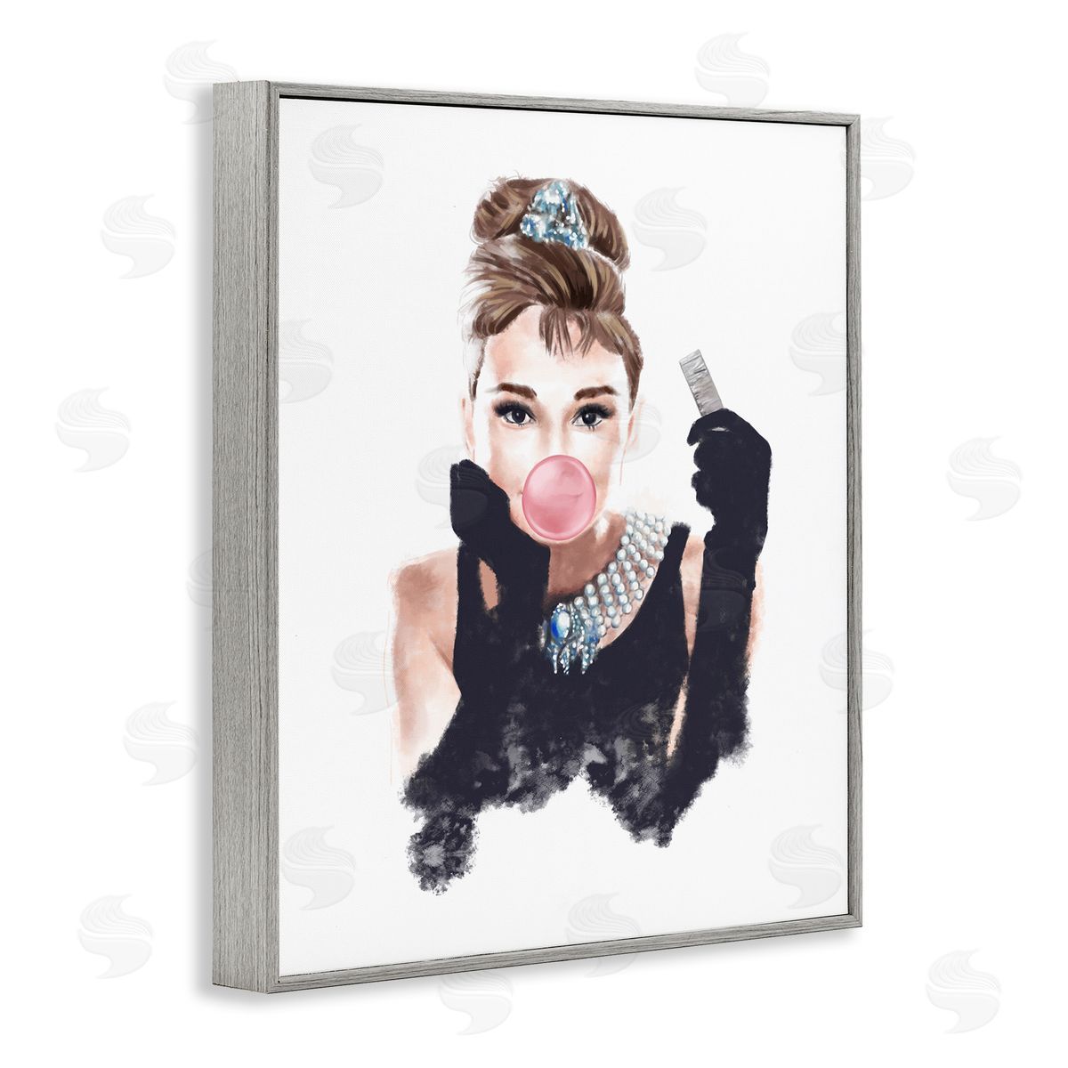 Audrey with Bubblegum Fashion Grey Frame Print Wall Art, Home Decor by Ziwei Li