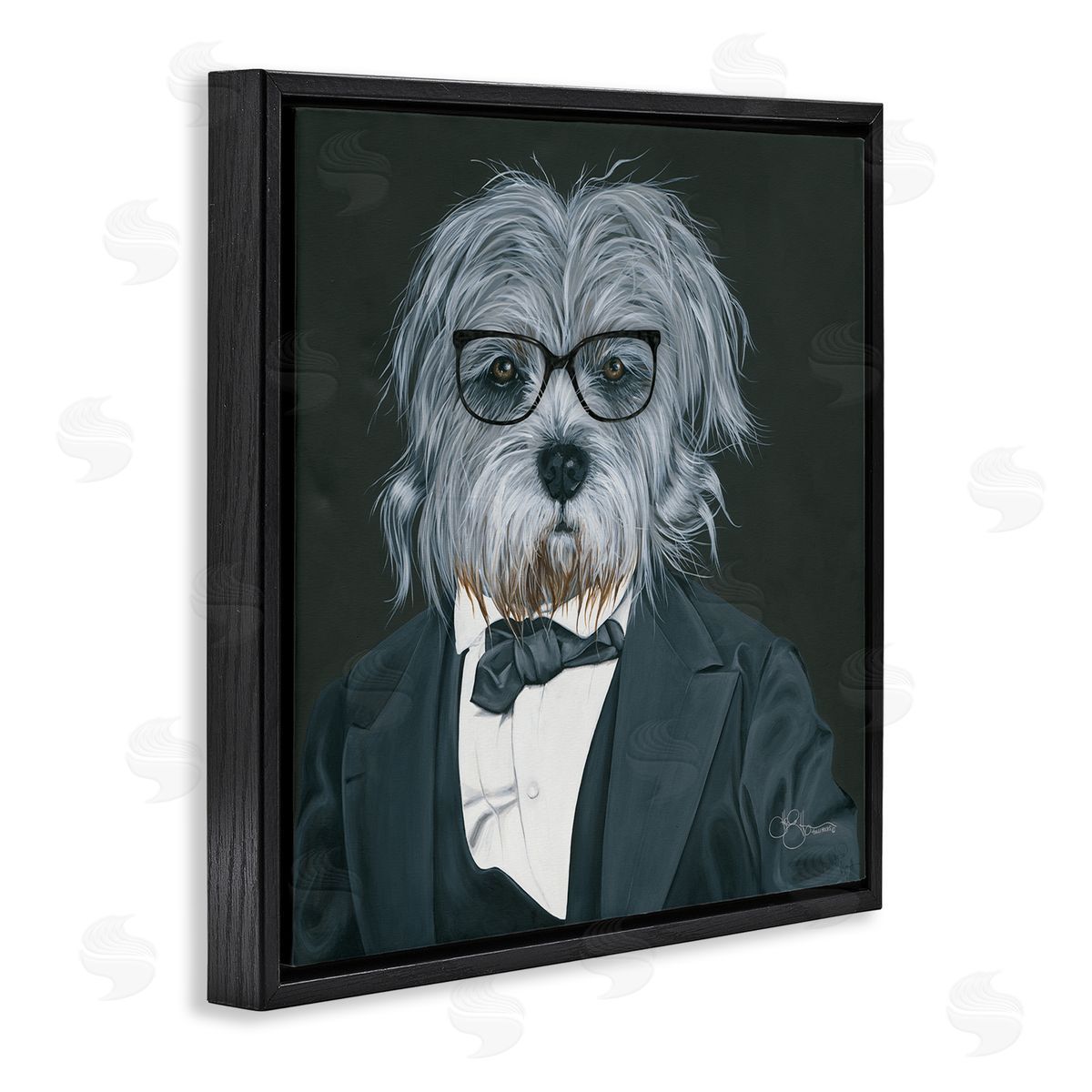 Shaggy Dog in Classy Suit Black Floating Frame Canvas Wall Art, Home Decor by Hollihocks Art