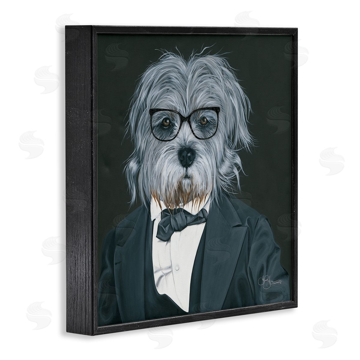 Shaggy Dog in Classy Suit Black Frame Print Wall Art, Home Decor by Hollihocks Art