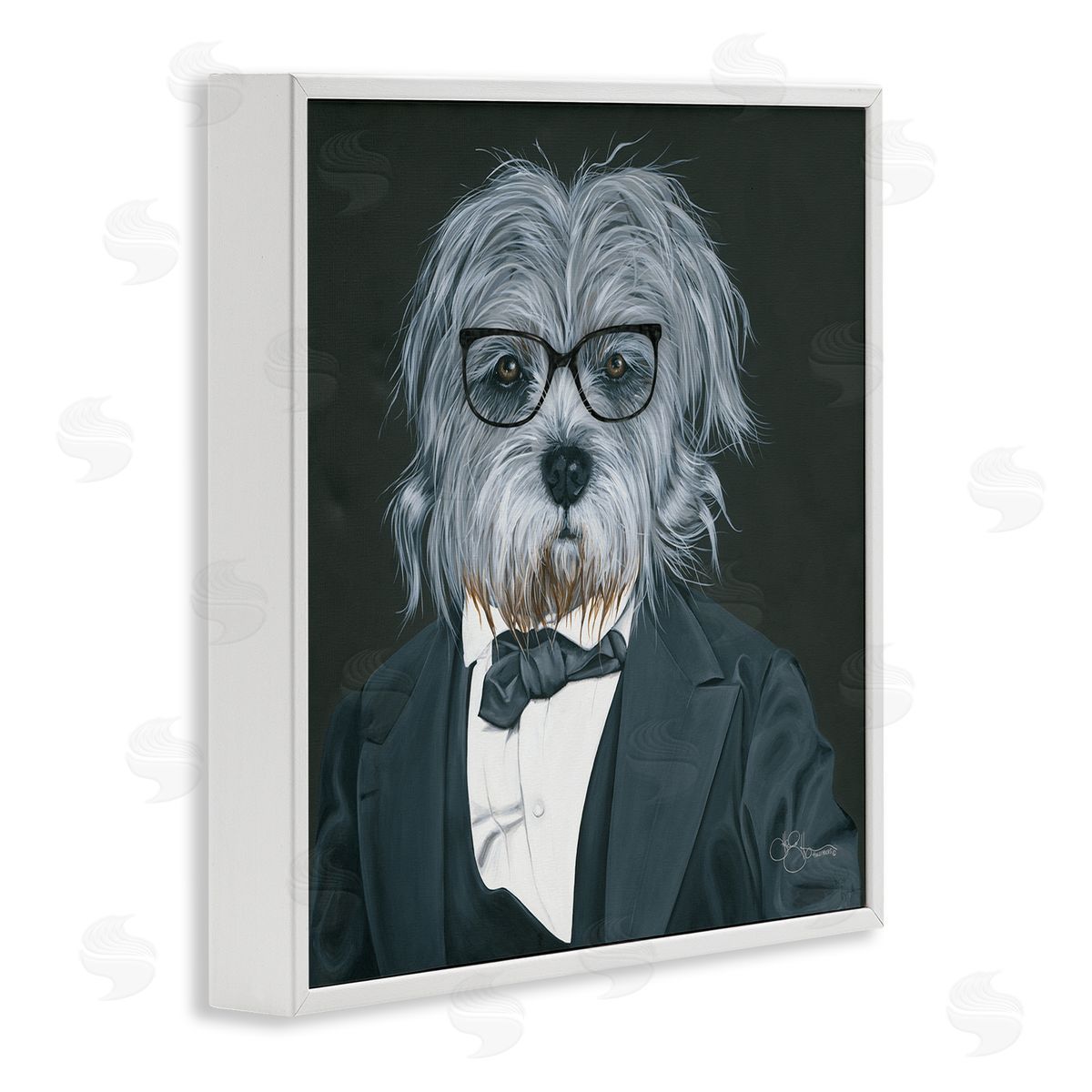 Shaggy Dog in Classy Suit White Frame Print Wall Art, Home Decor by Hollihocks Art
