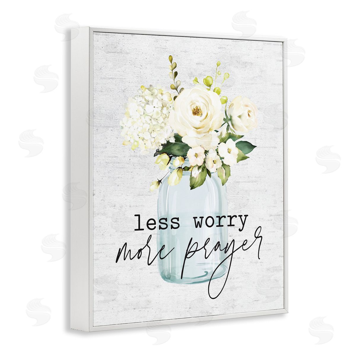 Less Worry More Prayer Florals White Frame Print Wall Art, Home Decor by Lettered and Lined