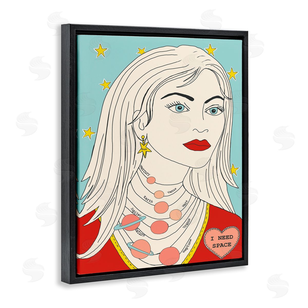 I Need Space Female Portrait Black Floating Frame Canvas Wall Art, Home Decor by Sangita Bachelet