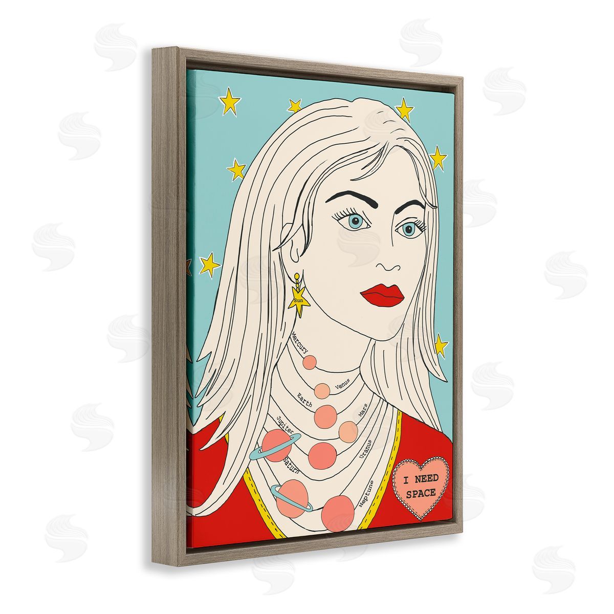 I Need Space Female Portrait Brown Floating Frame Canvas Wall Art, Home Decor by Sangita Bachelet