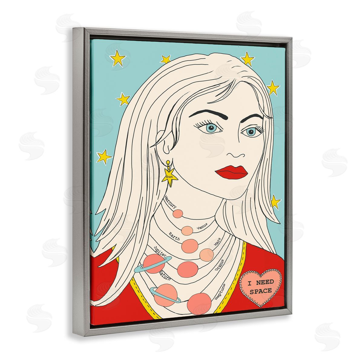 I Need Space Female Portrait Grey Floating Frame Canvas Wall Art, Home Decor by Sangita Bachelet