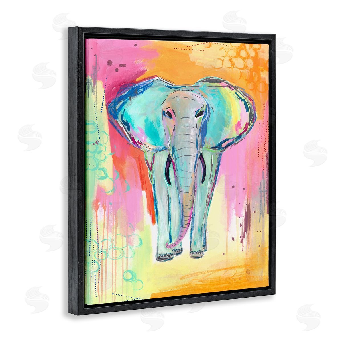 Colorful Elephant with Abstract Pattern Black Floating Frame Canvas Wall Art, Home Decor by Jennifer McCully