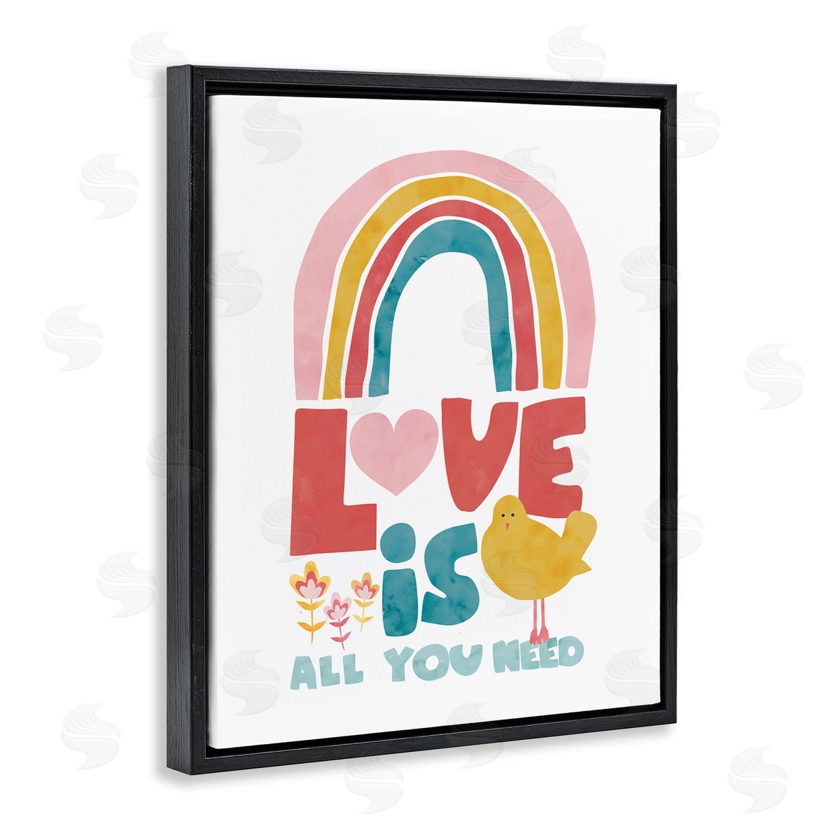 Rainbow Love Is All You Need Black Floating Frame Canvas Wall Art, Home Decor by Jennifer McCully