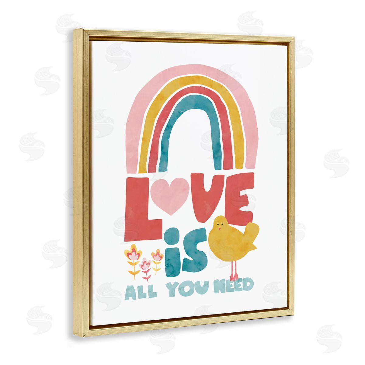 Rainbow Love Is All You Need Gold Floating Frame Canvas Wall Art, Home Decor by Jennifer McCully