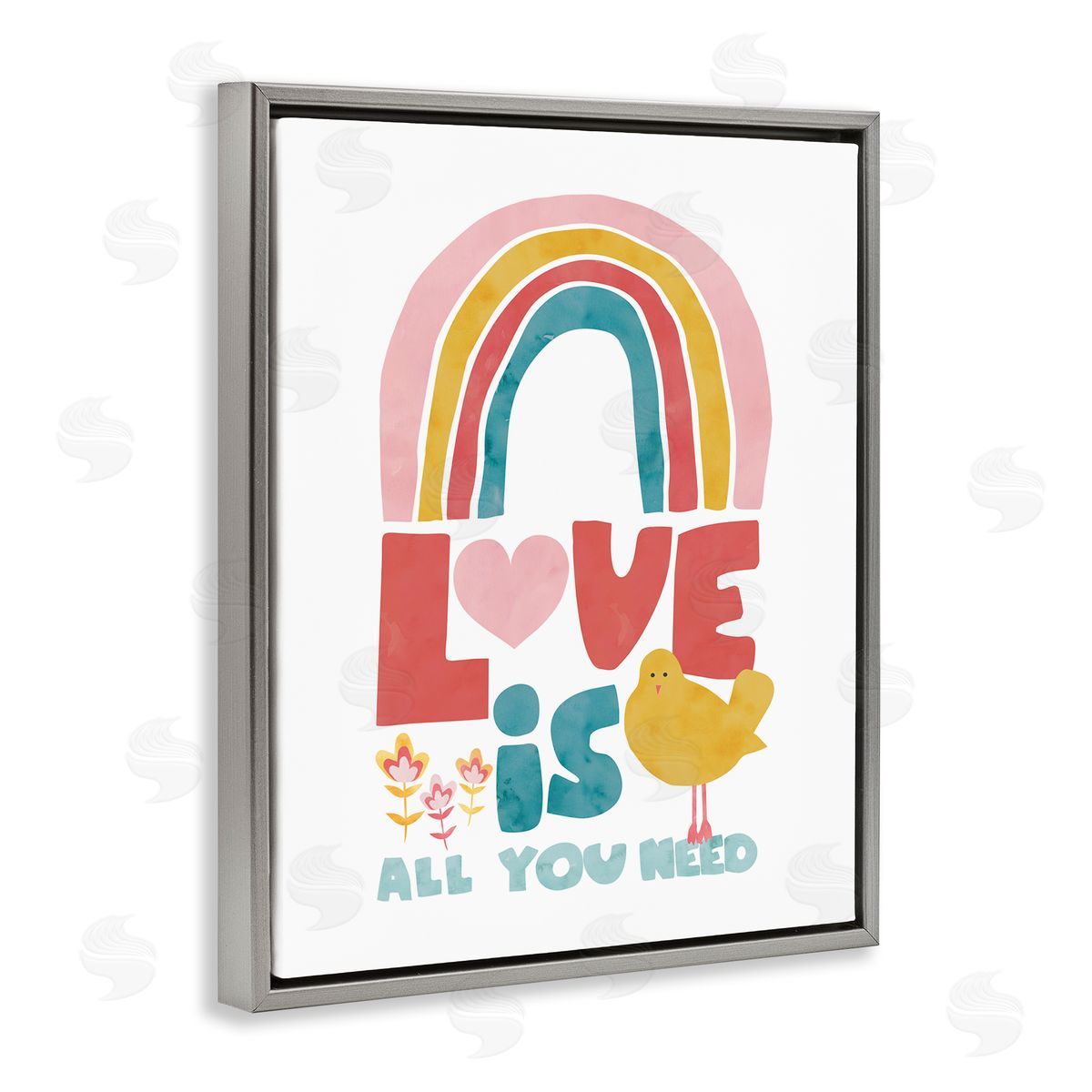Rainbow Love Is All You Need Grey Floating Frame Canvas Wall Art, Home Decor by Jennifer McCully