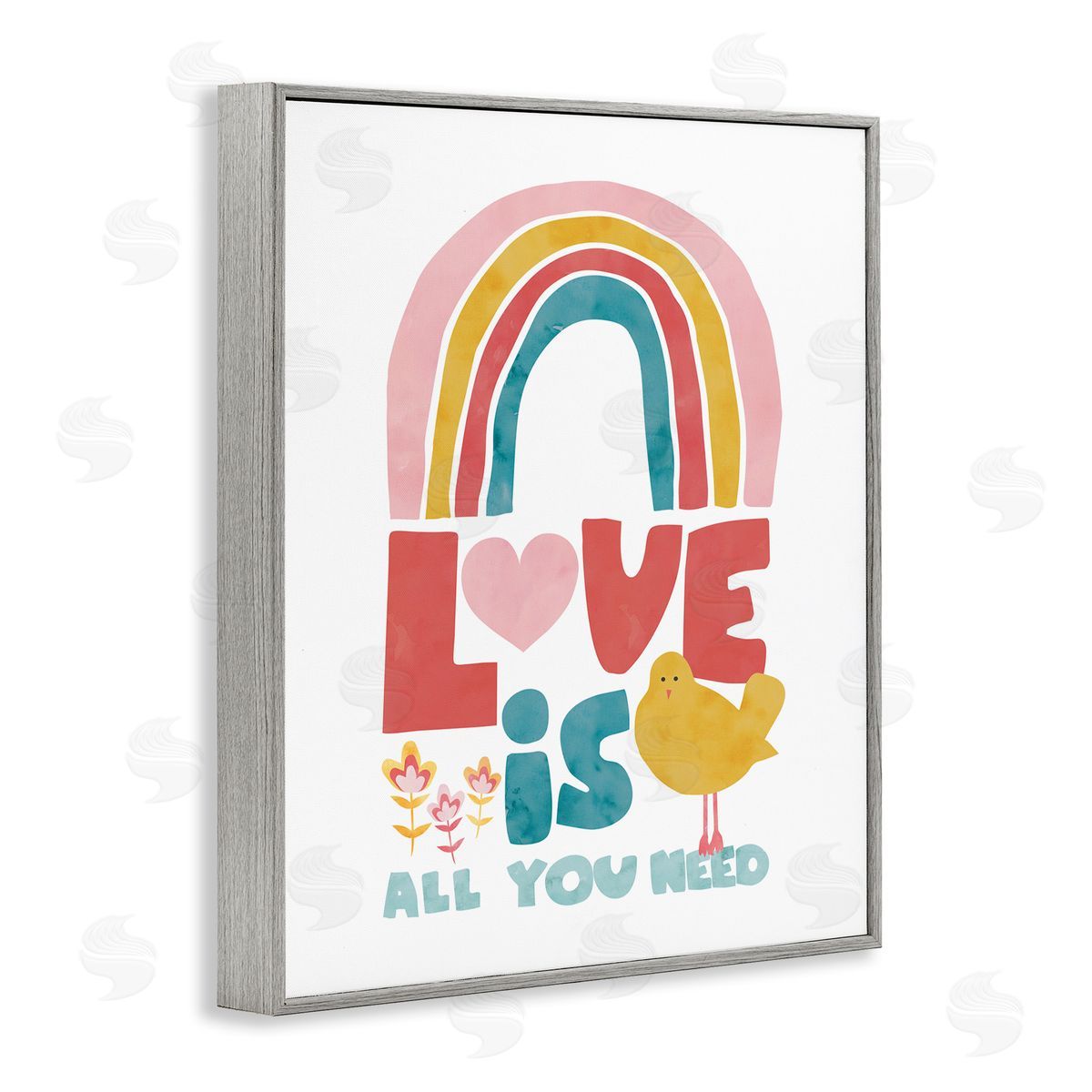 Rainbow Love Is All You Need Grey Frame Print Wall Art, Home Decor by Jennifer McCully