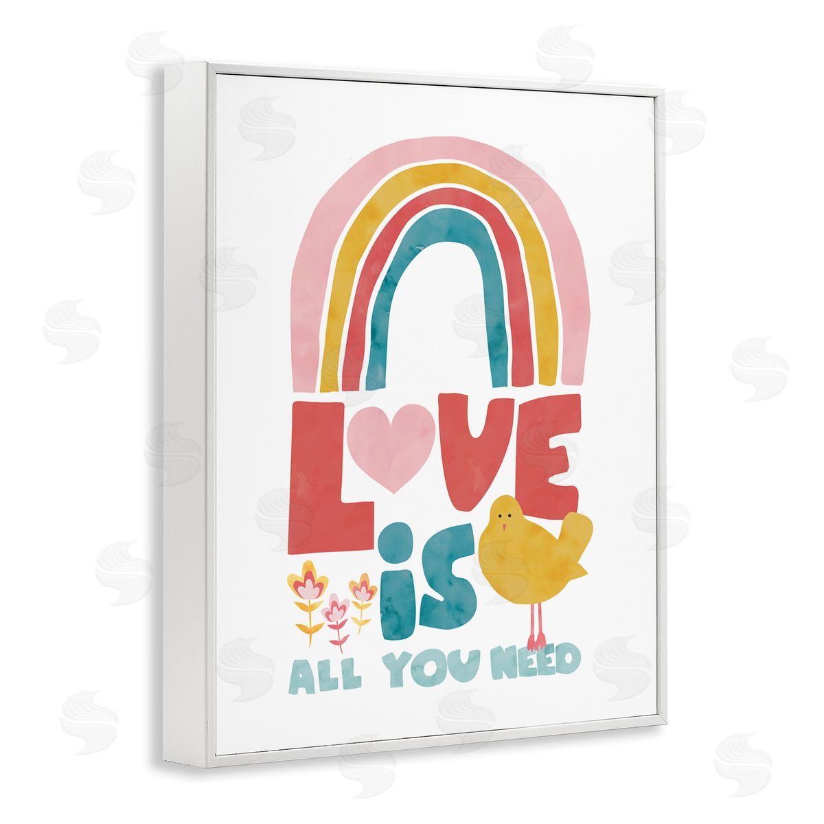 Rainbow Love Is All You Need White Frame Print Wall Art, Home Decor by Jennifer McCully