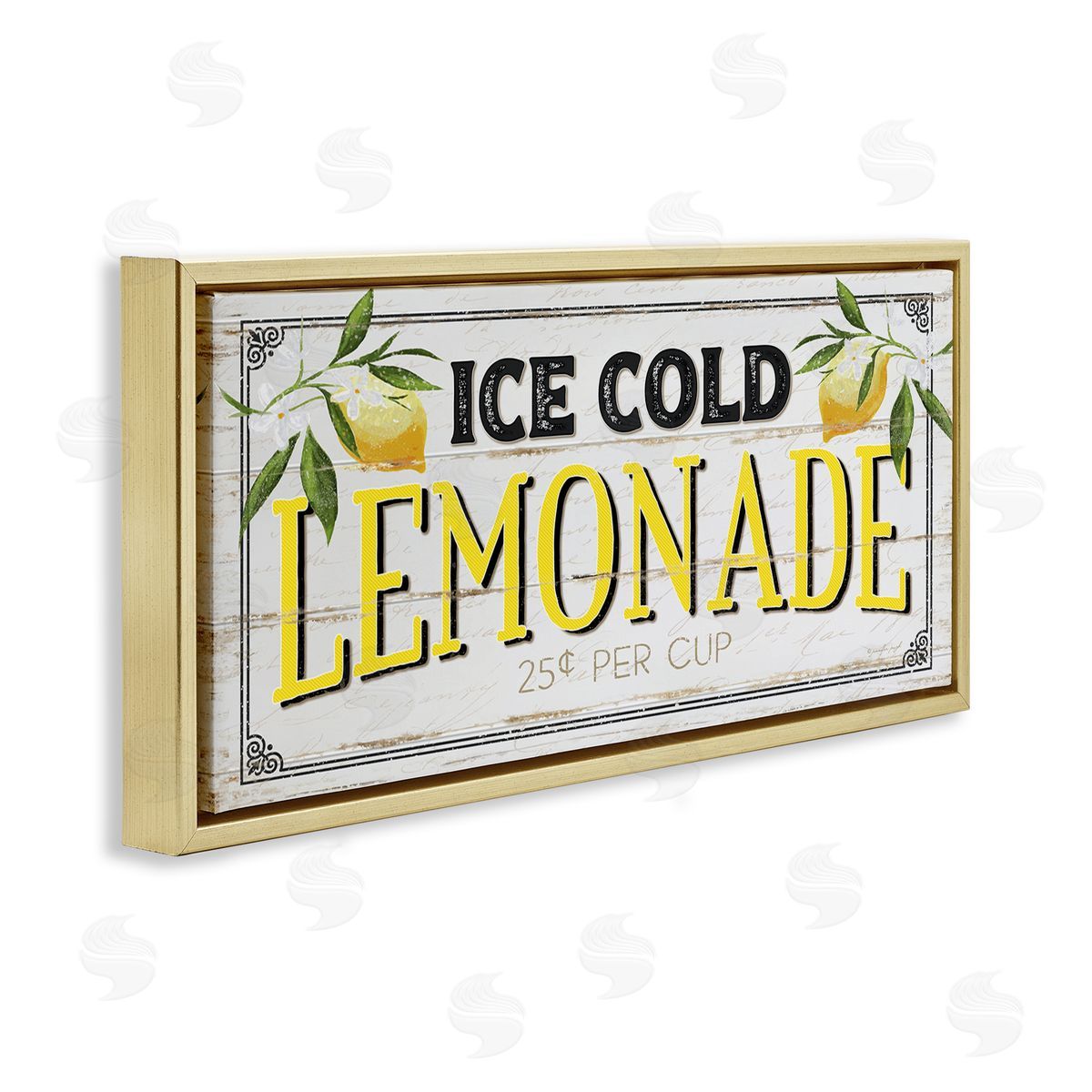 Ice Cold Lemonade Farmhouse Sign Gold Floating Frame Canvas Wall Art, Home Decor by Jennifer Pugh
