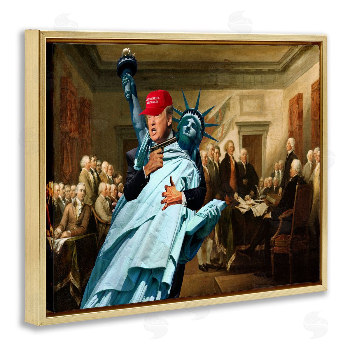 Liberty Threatened and Founding Fathers Gold Floating Frame Canvas Wall Art, Home Decor by Barry Kite