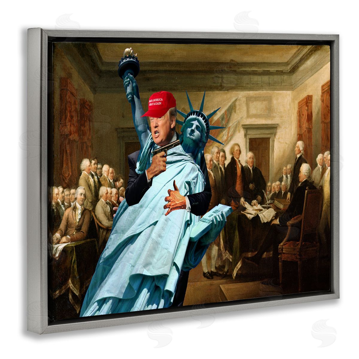 Liberty Threatened and Founding Fathers Grey Floating Frame Canvas Wall Art, Home Decor by Barry Kite
