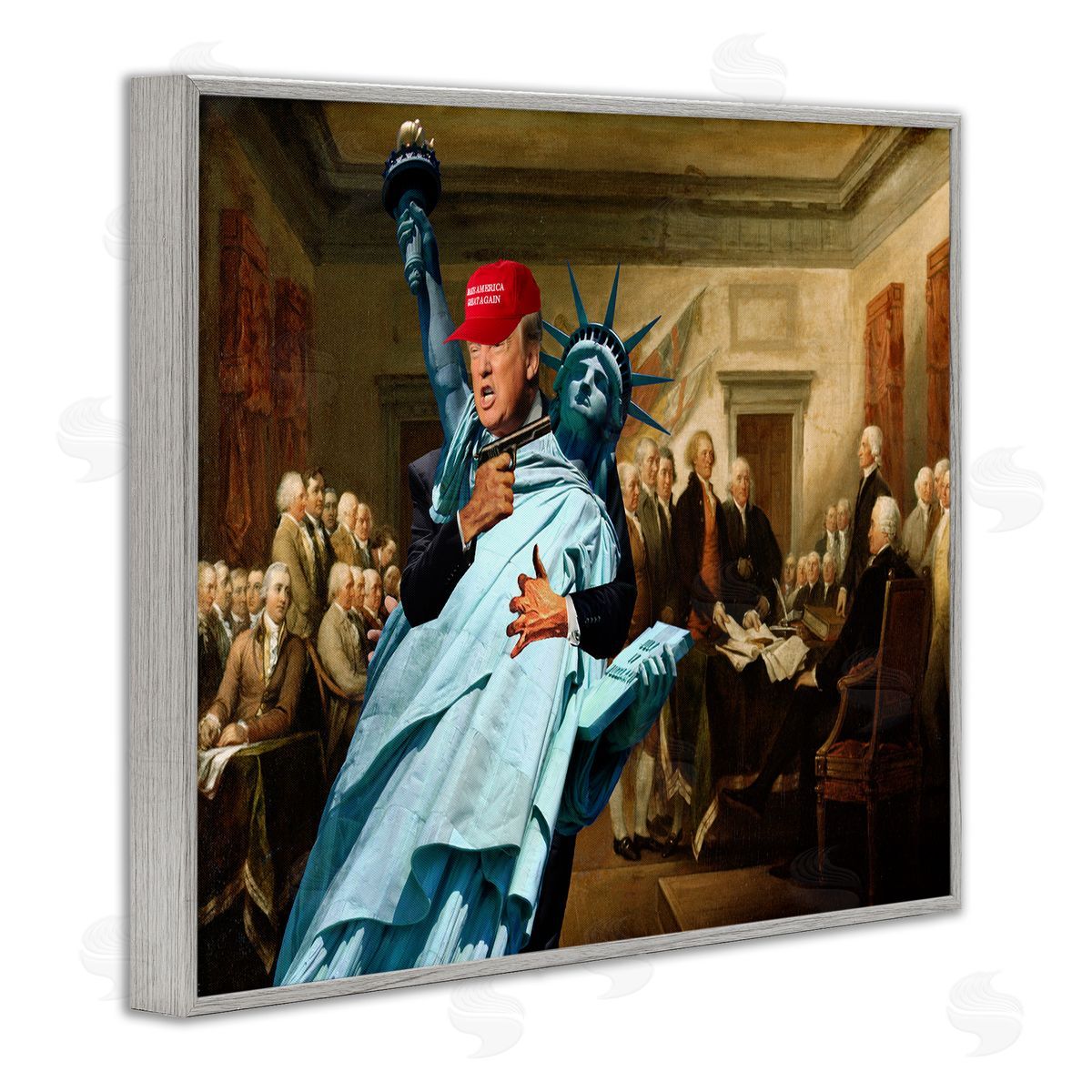 Liberty Threatened and Founding Fathers Grey Frame Print Wall Art, Home Decor by Barry Kite