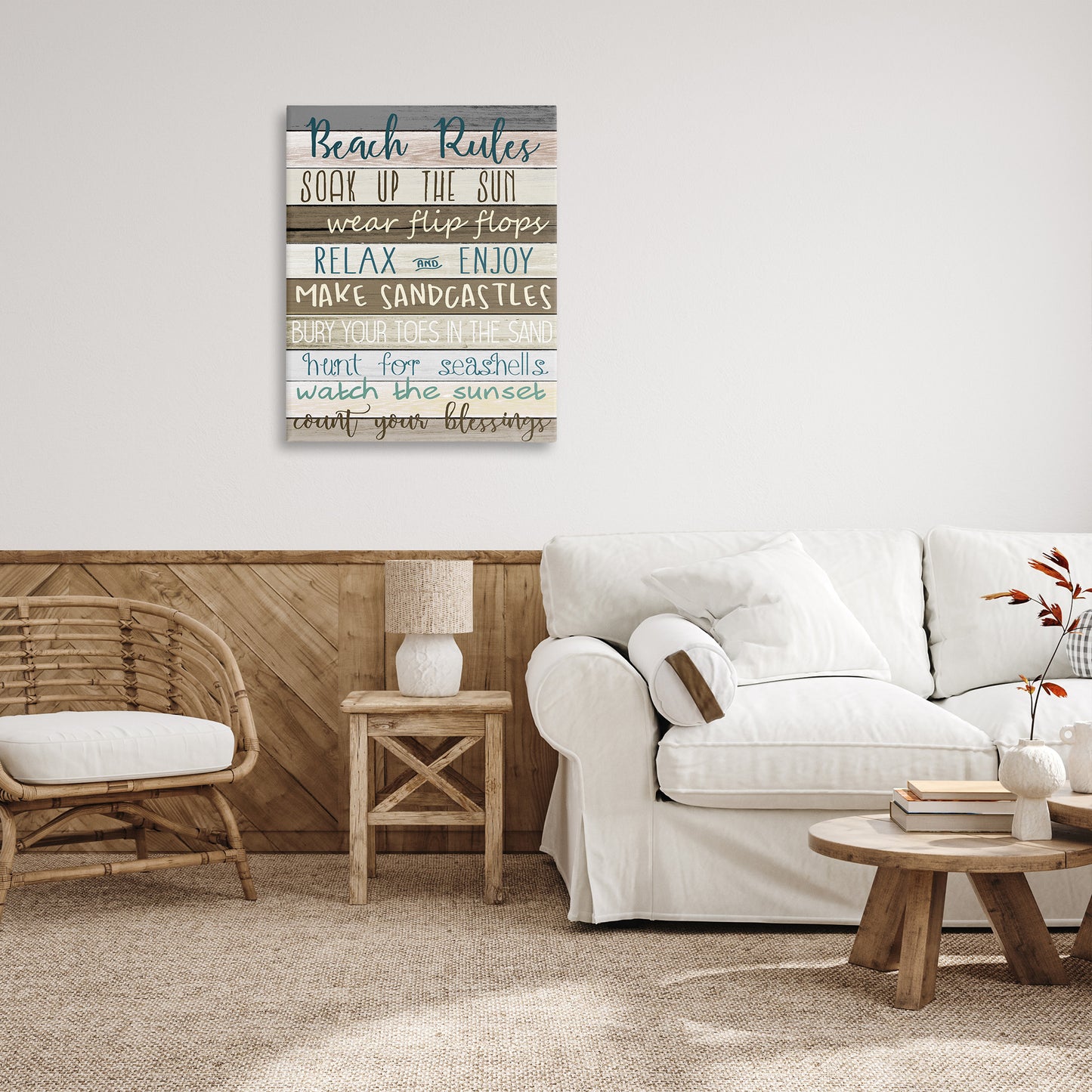 Nautical Fun Beach Rules Canvas Wall Art in Room, Home Decor by Kim Allen