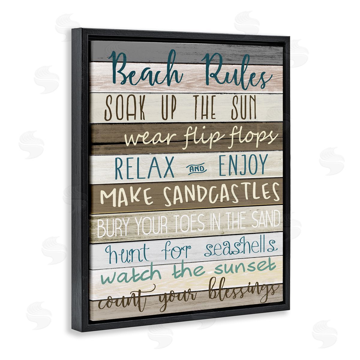 Nautical Fun Beach Rules Black Floating Frame Canvas Wall Art, Home Decor by Kim Allen