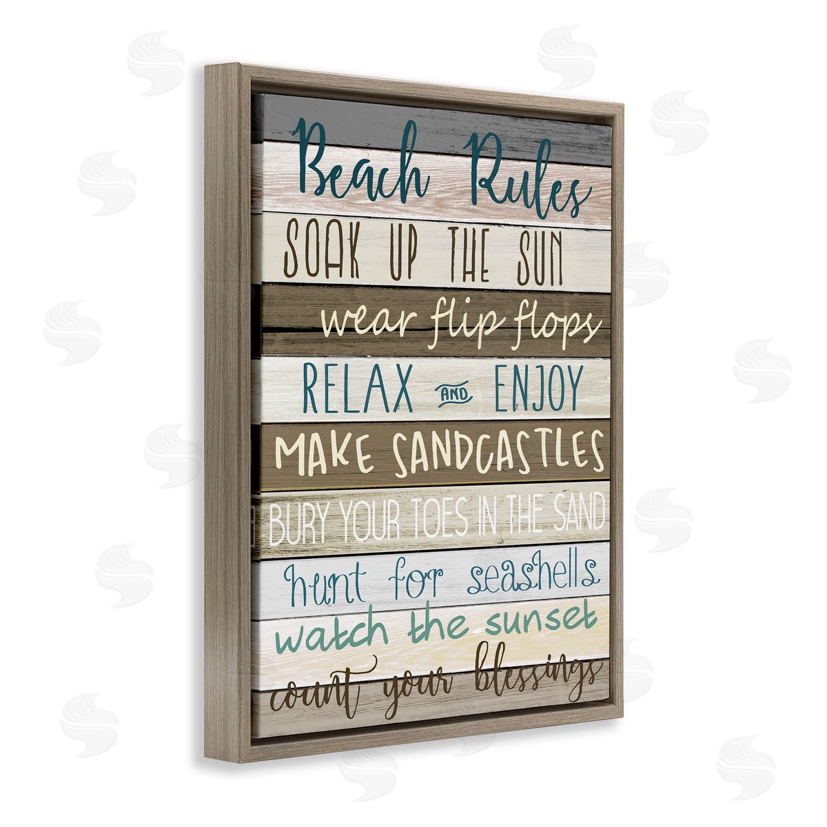 Nautical Fun Beach Rules Brown Floating Frame Canvas Wall Art, Home Decor by Kim Allen