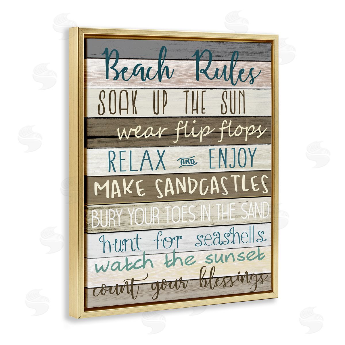 Nautical Fun Beach Rules Gold Floating Frame Canvas Wall Art, Home Decor by Kim Allen