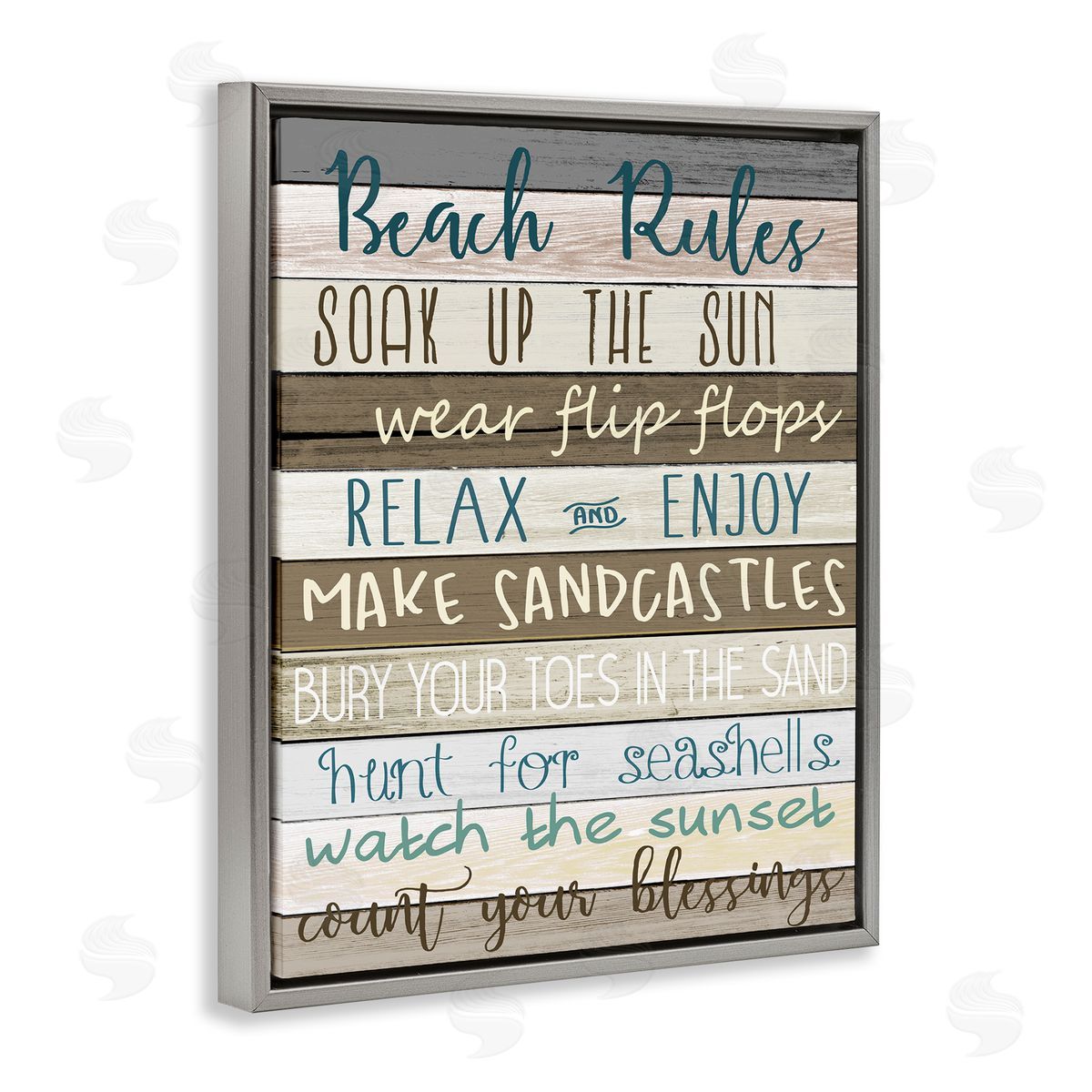 Nautical Fun Beach Rules Grey Floating Frame Canvas Wall Art, Home Decor by Kim Allen