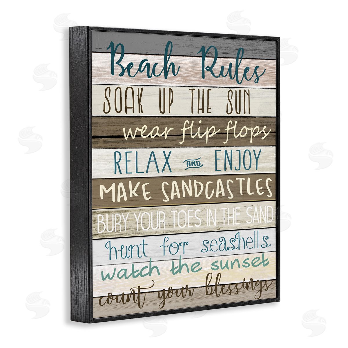 Nautical Fun Beach Rules Black Frame Print Wall Art, Home Decor by Kim Allen