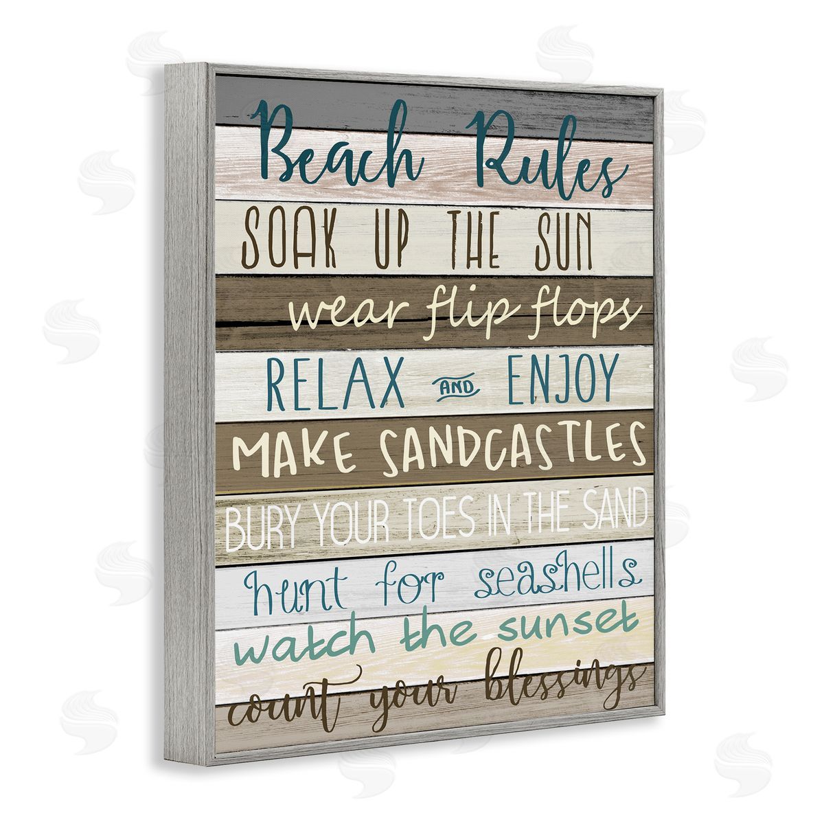 Nautical Fun Beach Rules Grey Frame Print Wall Art, Home Decor by Kim Allen