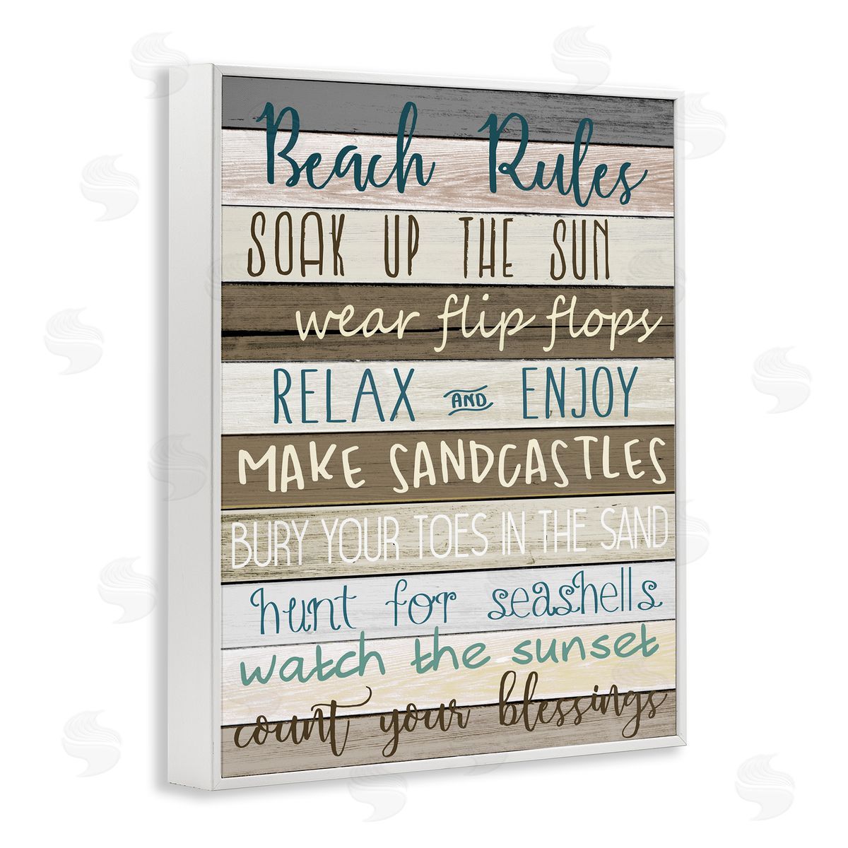 Nautical Fun Beach Rules White Frame Print Wall Art, Home Decor by Kim Allen