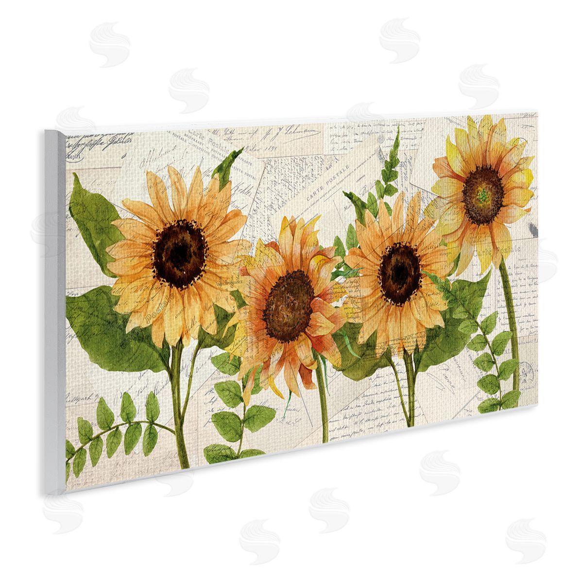 Sunflowers and Vintage Postcards Wood Plaque Wall Art, Home Decor by Kim Allen