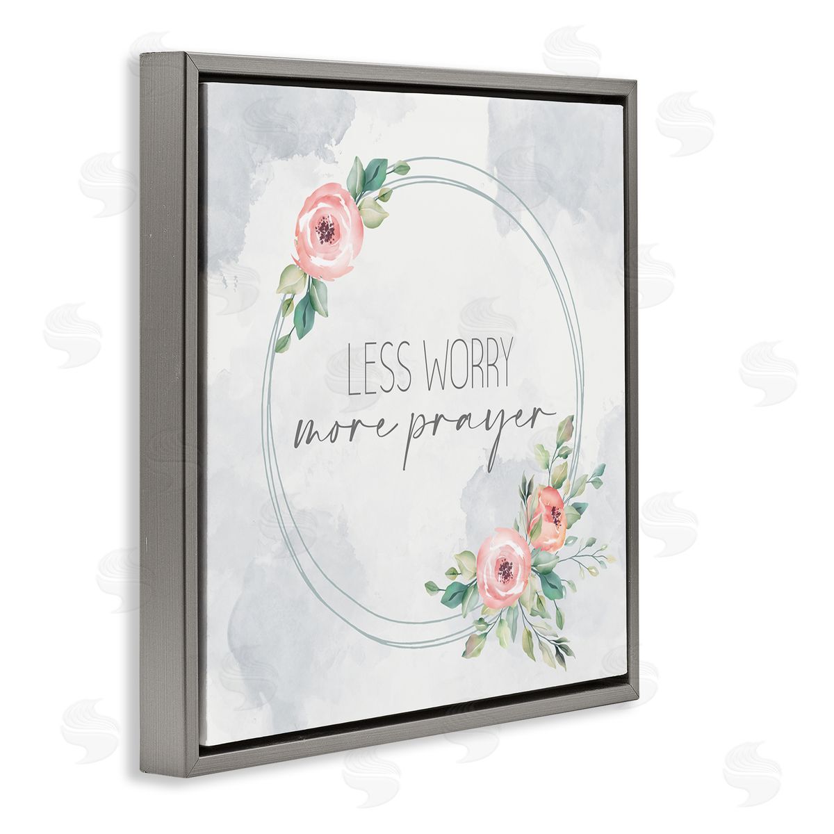 Less Worry More Prayer Florals Grey Floating Frame Canvas Wall Art, Home Decor by Kim Allen