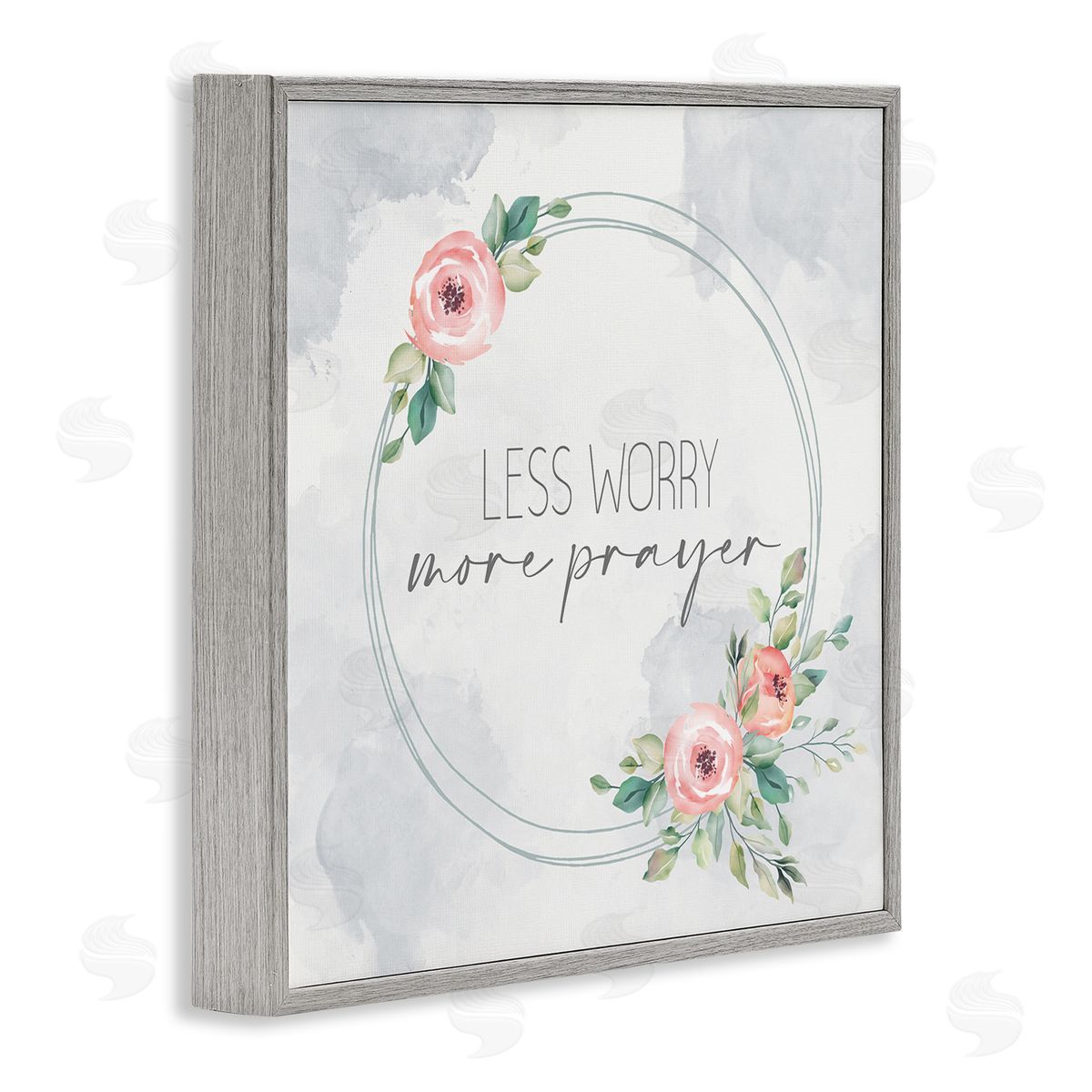 Less Worry More Prayer Florals Grey Frame Print Wall Art, Home Decor by Kim Allen