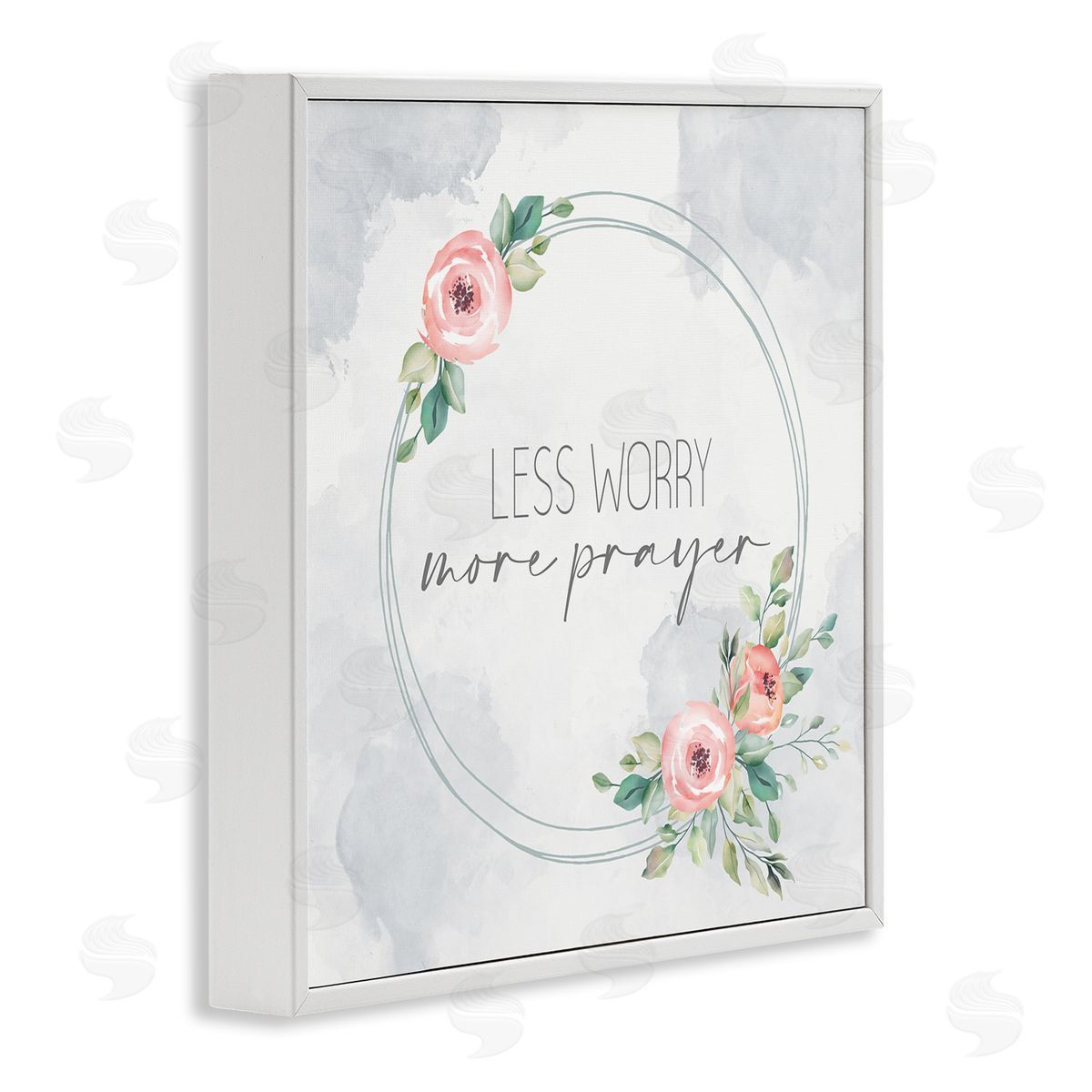 Less Worry More Prayer Florals White Frame Print Wall Art, Home Decor by Kim Allen