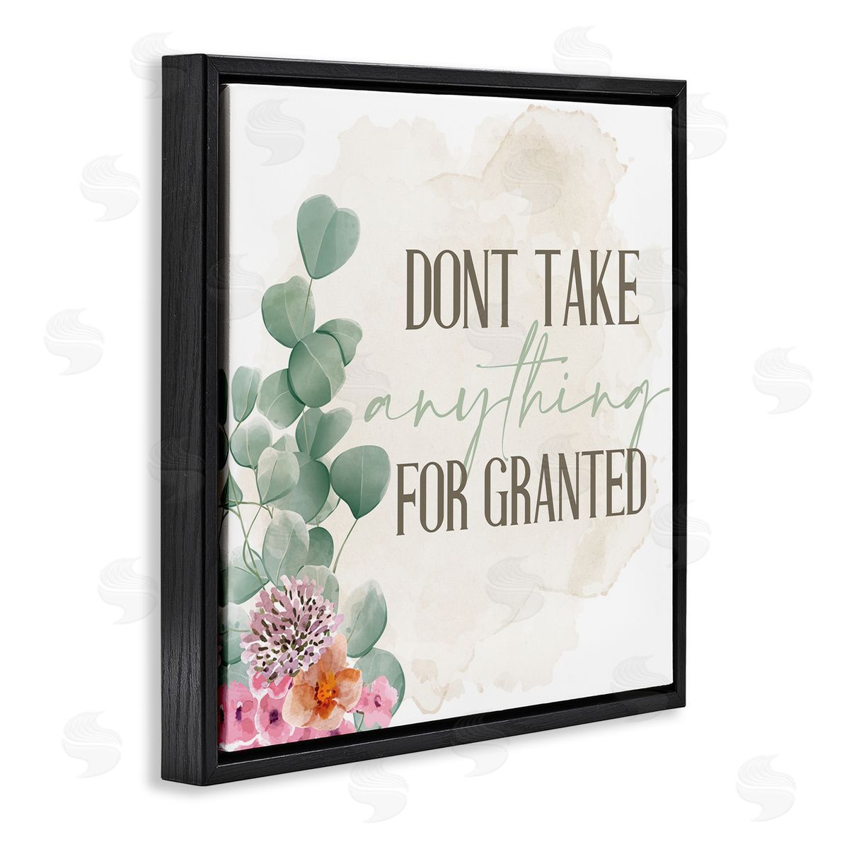 Don't Take for Granted Florals Black Floating Frame Canvas Wall Art, Home Decor by Kim Allen