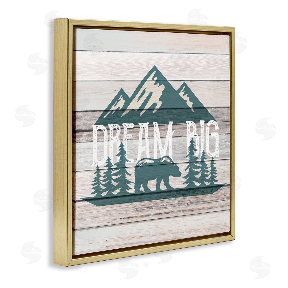 Dream Big Rustic Mountain Gold Floating Frame Canvas Wall Art, Home Decor by Kim Allen