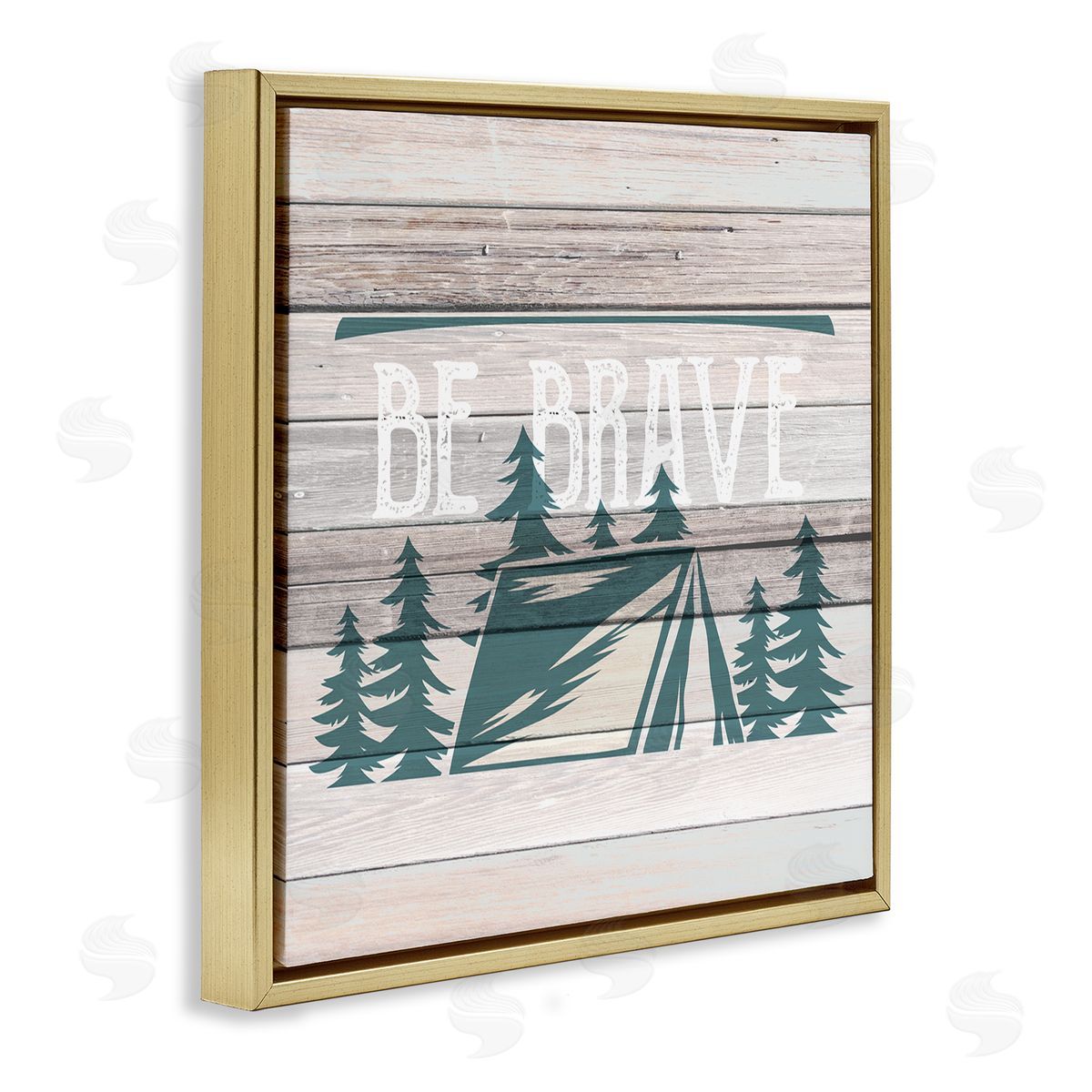 Be Brave Rustic Tent Gold Floating Frame Canvas Wall Art, Home Decor by Kim Allen