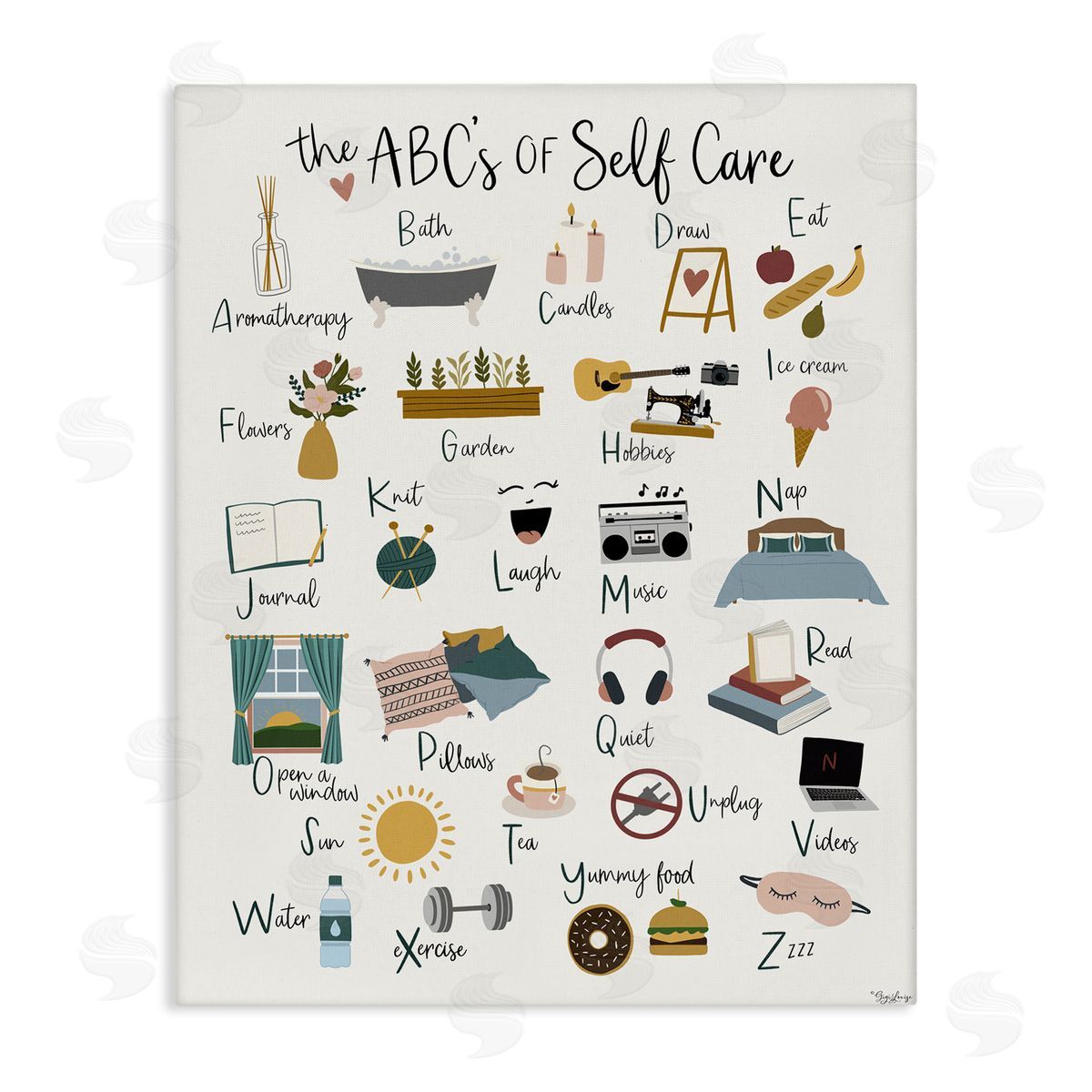 ABC's of Self Care Canvas Wall Art, Home Decor by Gigi Louise