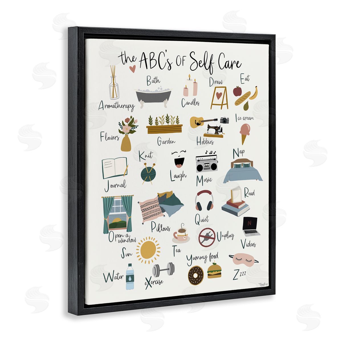 ABC's of Self Care Black Floating Frame Canvas Wall Art, Home Decor by Gigi Louise