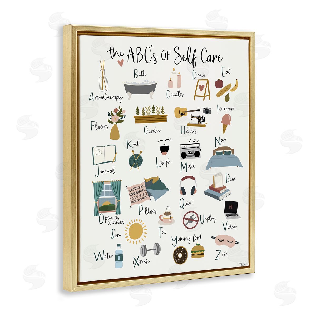 ABC's of Self Care Gold Floating Frame Canvas Wall Art, Home Decor by Gigi Louise