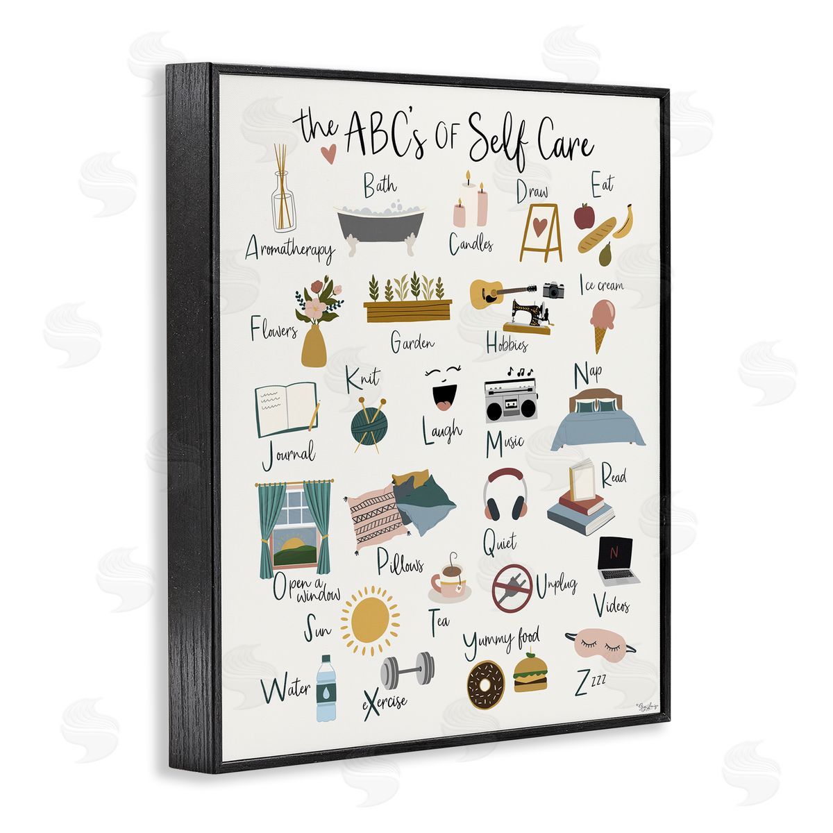 ABC's of Self Care Black Frame Print Wall Art, Home Decor by Gigi Louise