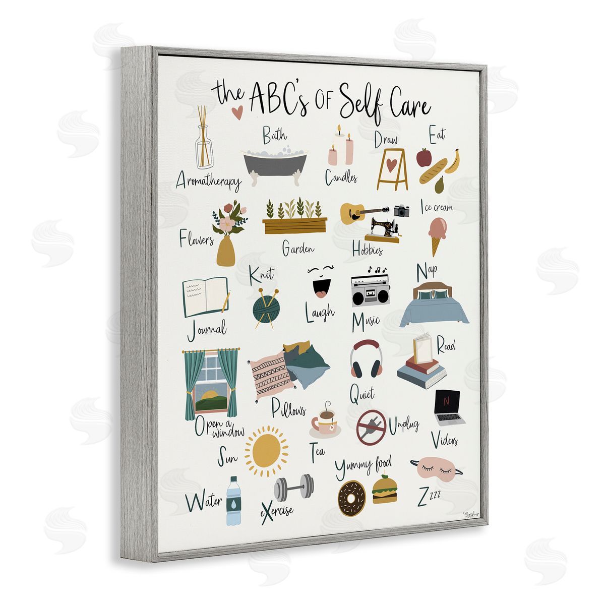 ABC's of Self Care Grey Frame Print Wall Art, Home Decor by Gigi Louise